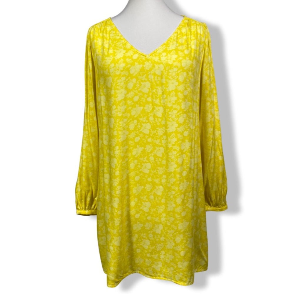 Yellow Dress, Floral Print, Lightweight V-neck, Long Sleeves, Relaxed Fit, NWOT